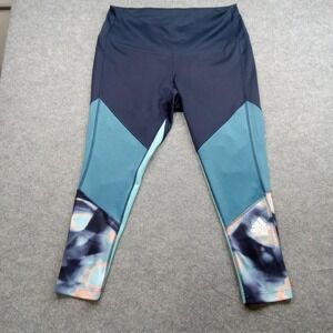 Adidas Leggings Womens 2X Blue Green Primegreen AEROREADY Colorblock Capri